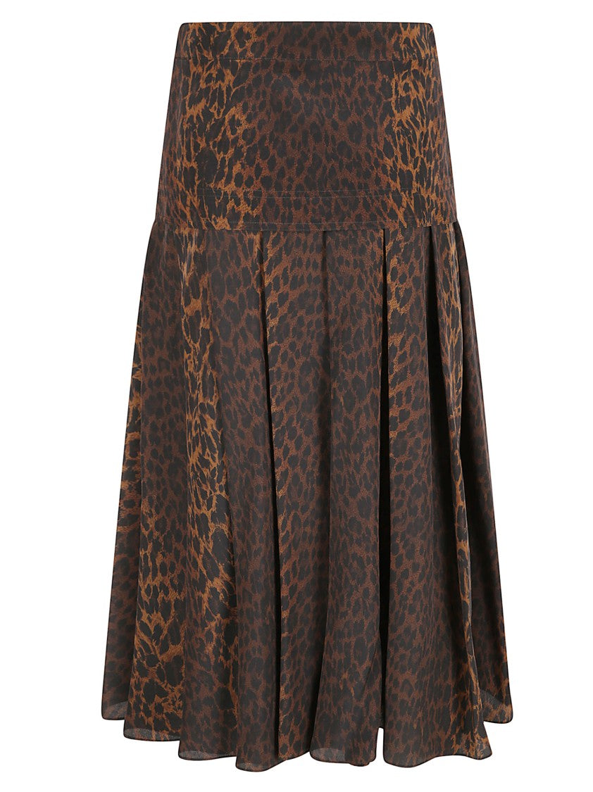 Balenciaga Leopard Print Silk Crepe De Chine Midi Skirt