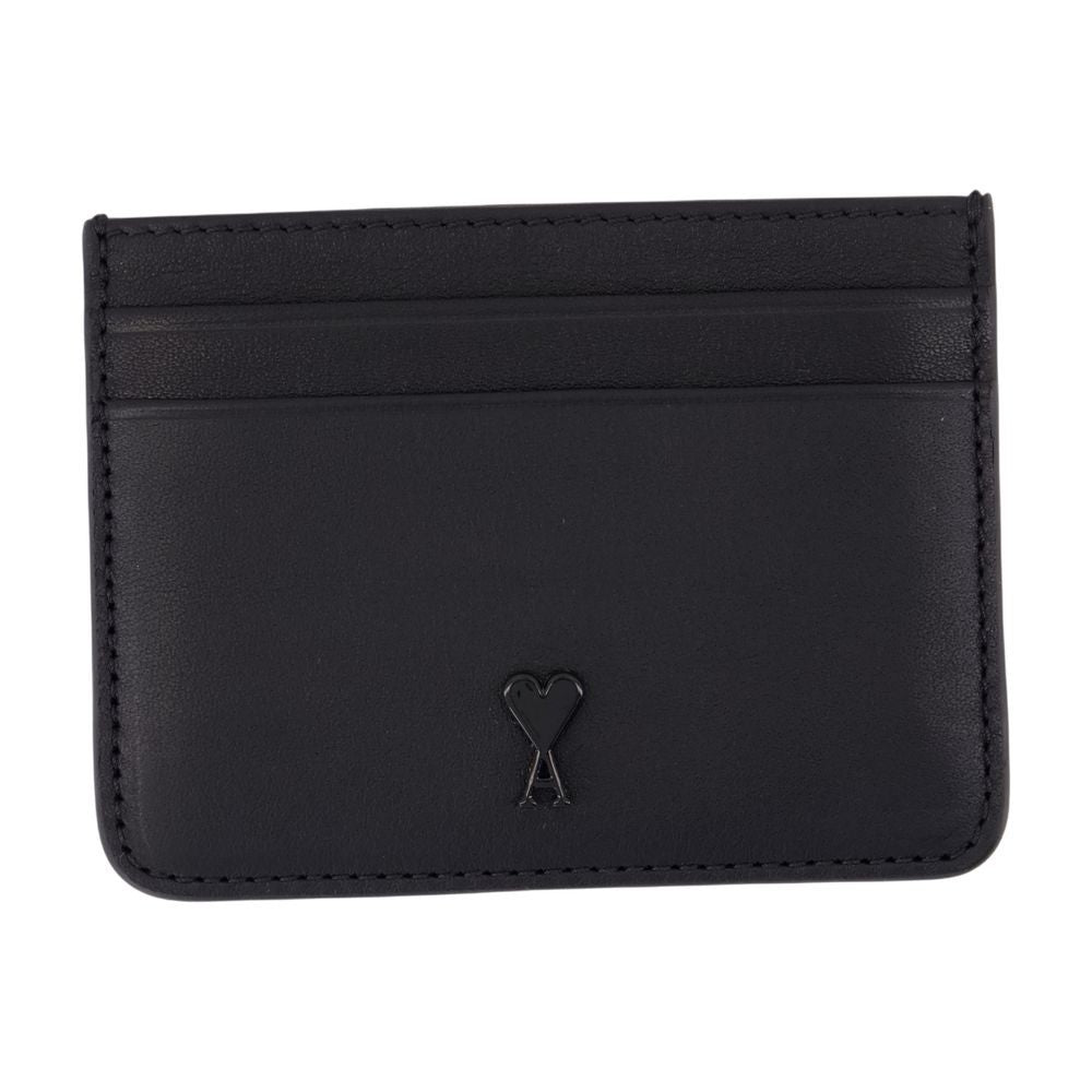Ami Calfskin Leather Card Case With Embossed Logo
