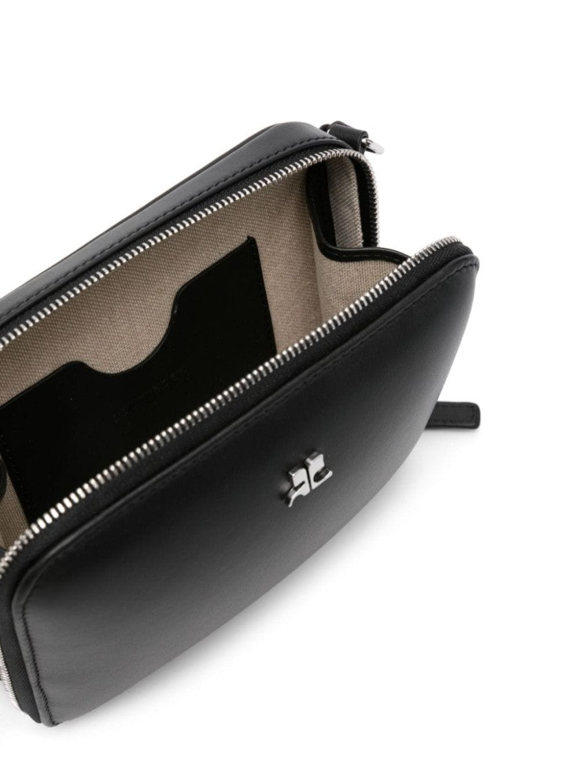 Courrèges Herringbone Chain-Link Shoulder Bag In Black Calf Leather