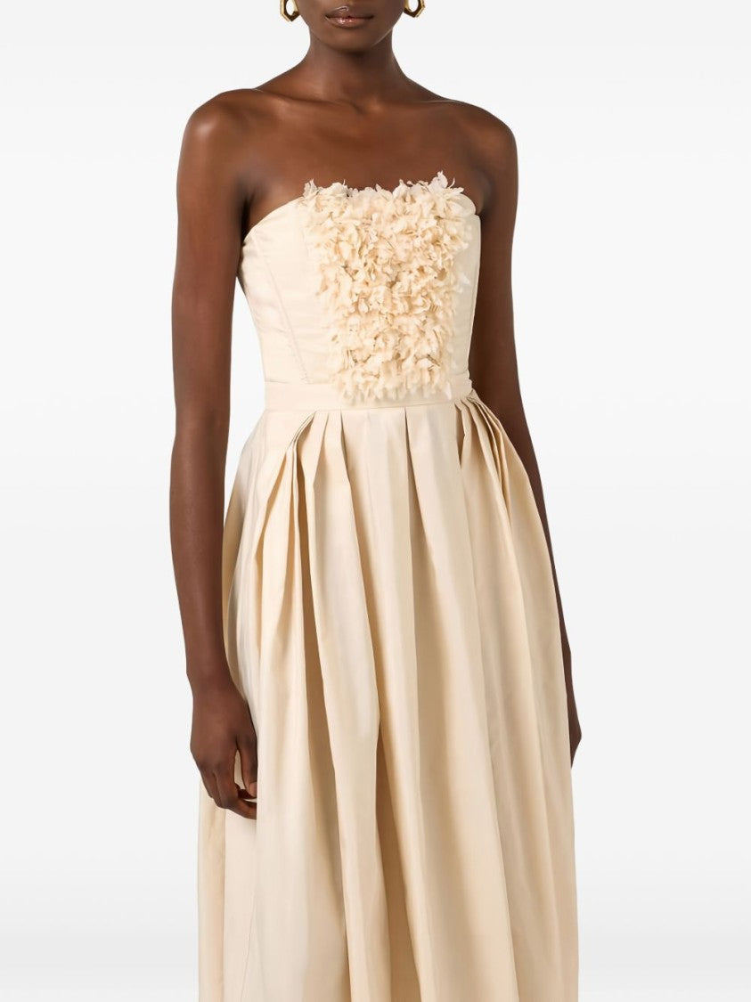 Elisabetta Franchi Cream Off-The-Shoulder 3D Floral Evening Dress
