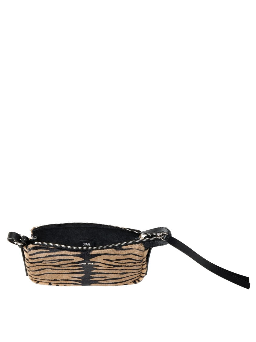 Fendi Zip Top Small Tiger Print Calf Hair Shoulder Bag