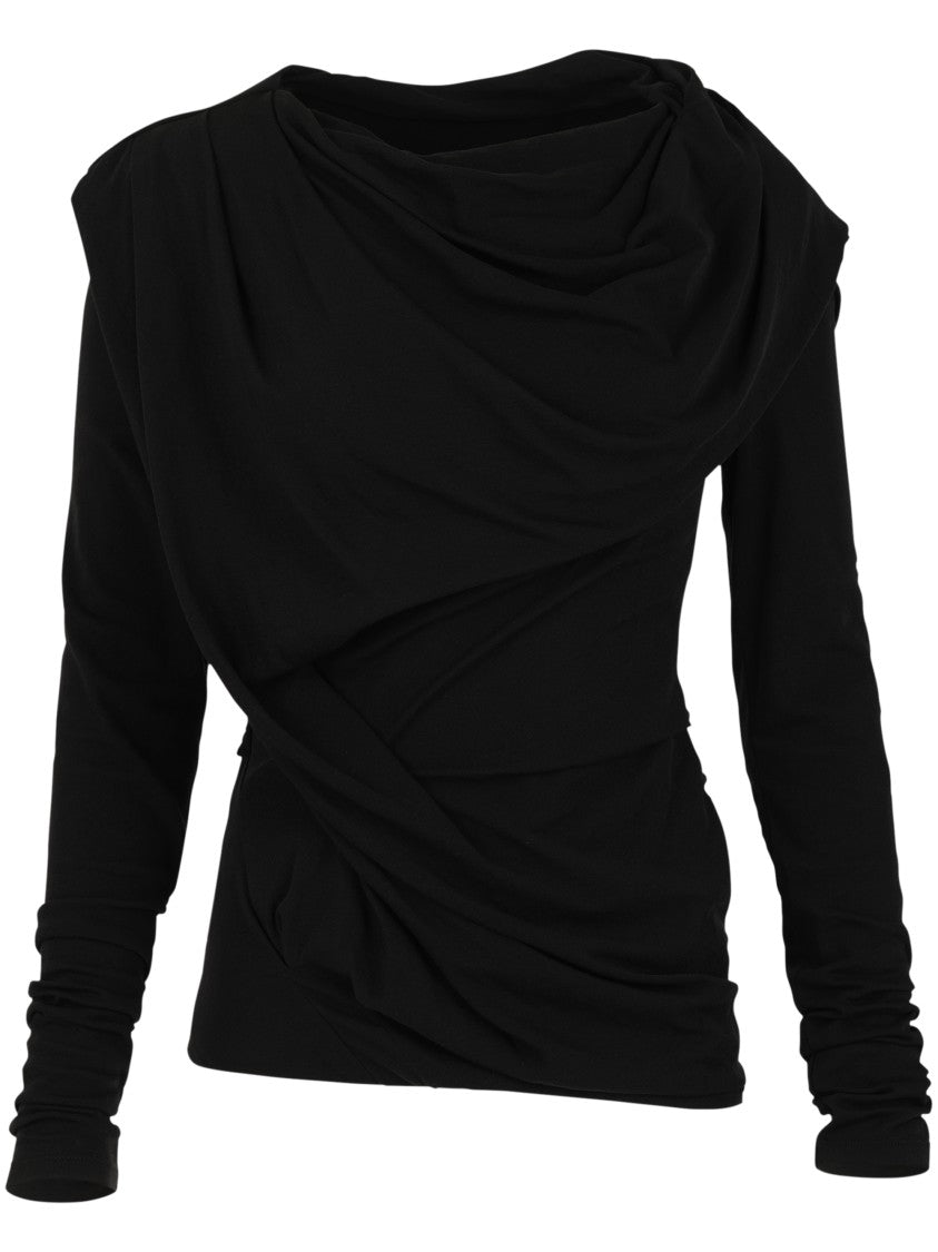 Entire Studios Twisted Draped Black Long-Sleeve Top