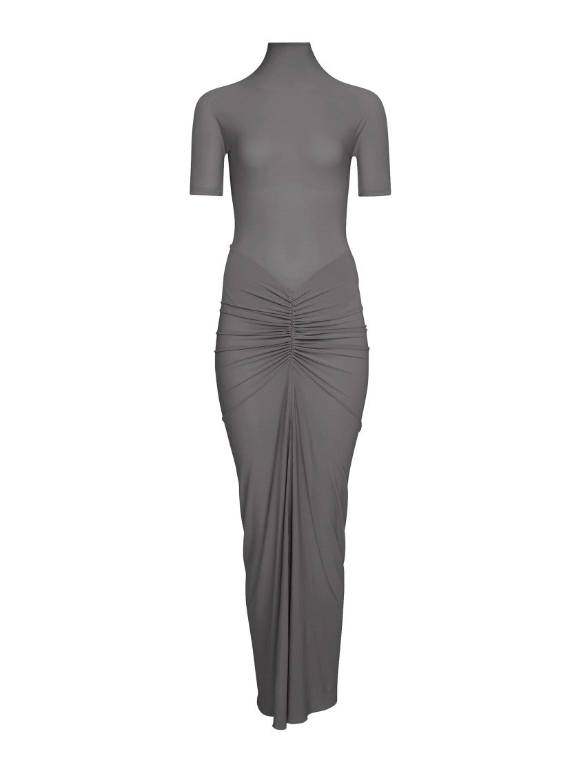 Alaïa High Neck Grey Jersey Maxi Dress