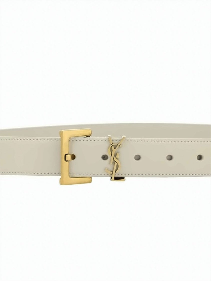 Saint Laurent Minimalist Calf Leather Belt With Gold-Tone Buckle