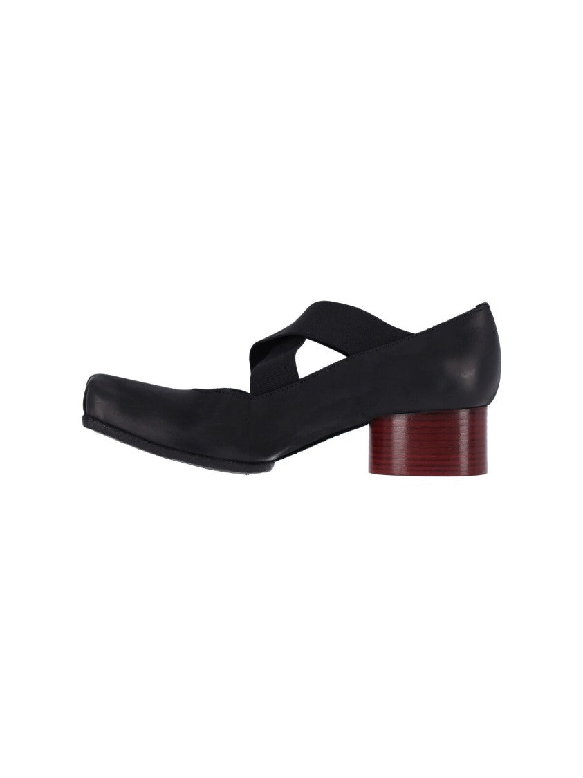 Uma Wang Black Square-Toe Wooden Block-Heel Leather Pumps