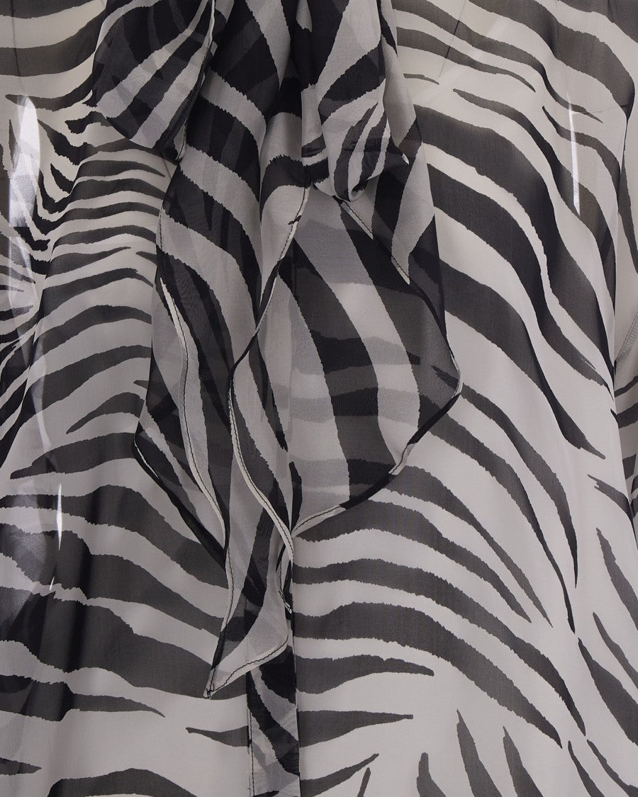 Max Mara Silk Chiffon Blouse With Scarf Collar And Balloon Sleeves