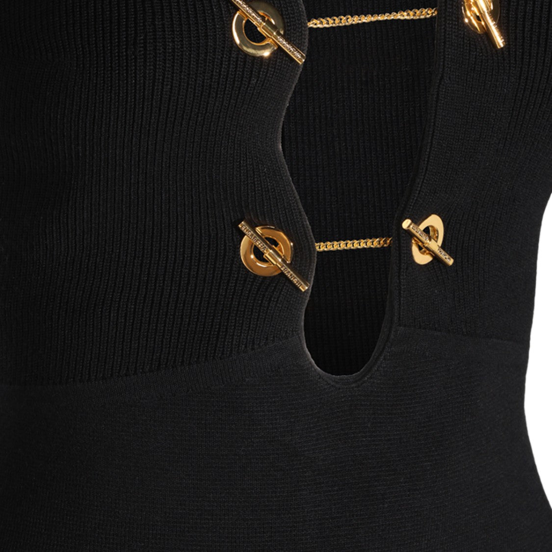Elisabetta Franchi Form-Fitting Midi Dress With Gold-Tone Chain Detail