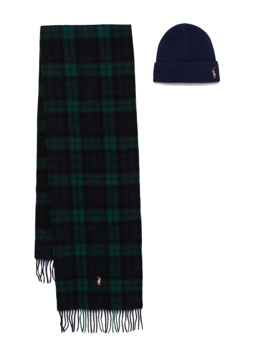 Polo Ralph Lauren Plaid Scarf And Beanie Set In Wool