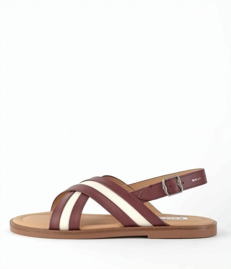 Bally Cross-Strap Brown Leather Sandals With Adjustable Slingback