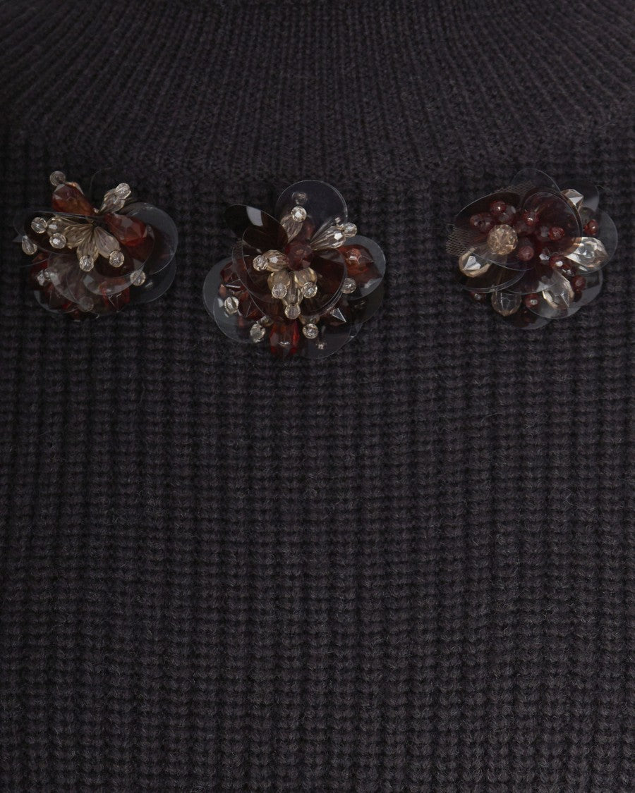 P.A.R.O.S.H. Embroidered Floral Sweater – Dark Brown