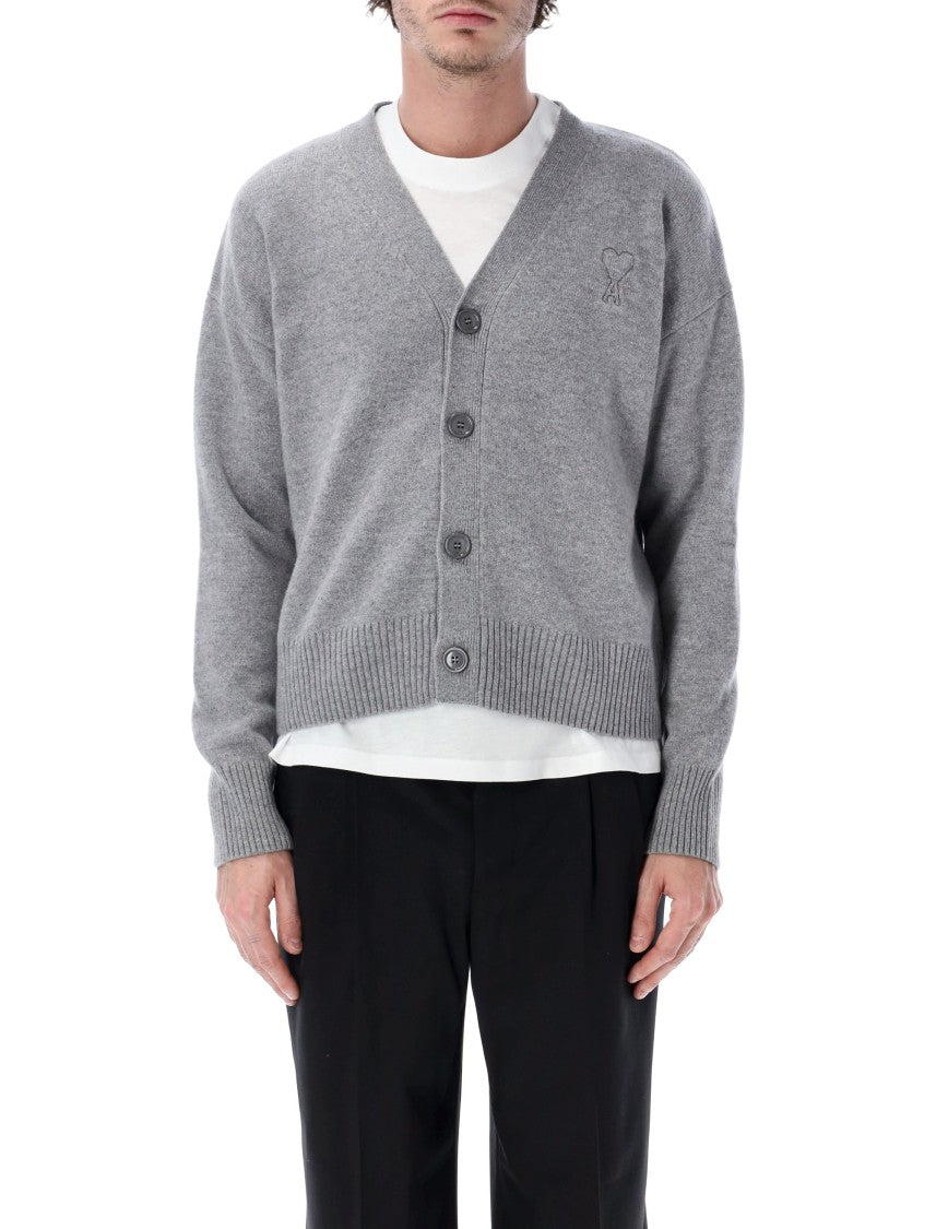 Ami Paris Grey Adc V-Neck Knit Cardigan