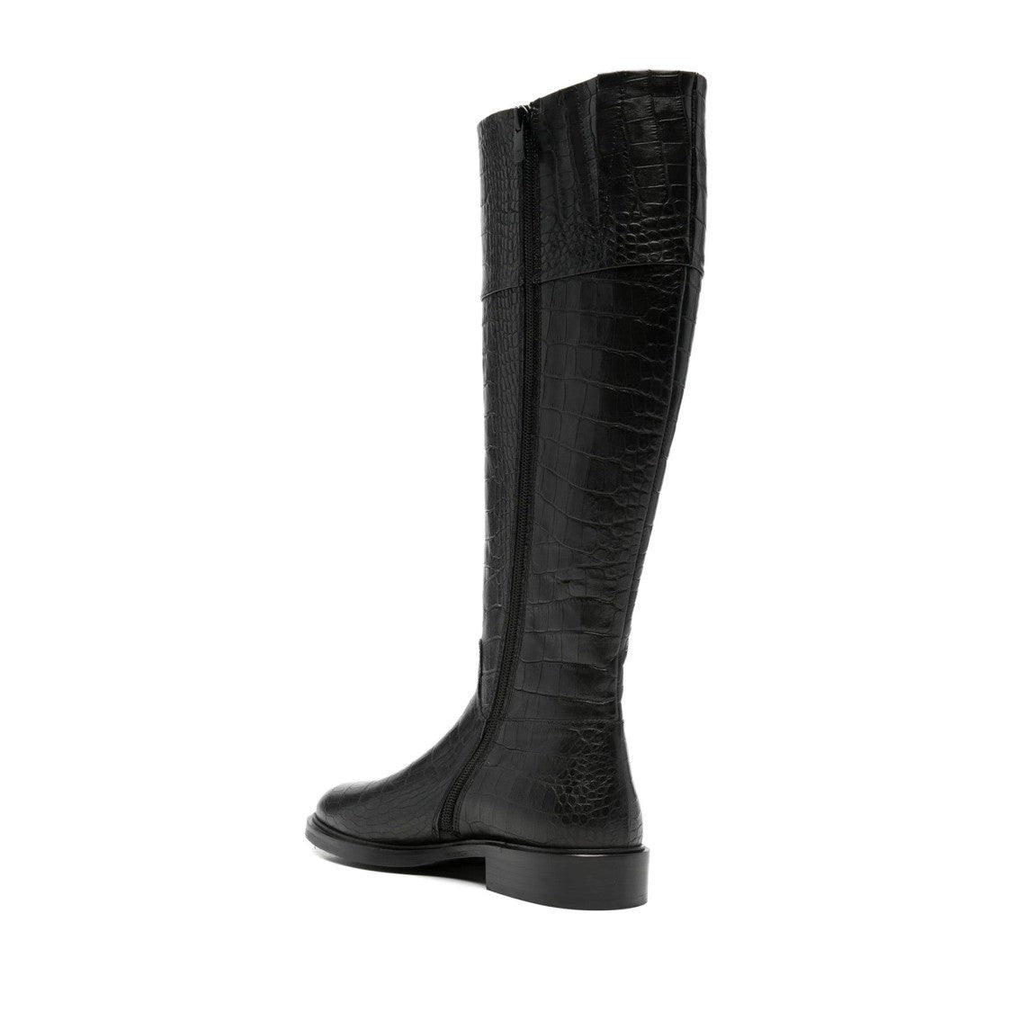 Adrianna Feretti Black Textured Side Zipper Leather Boots