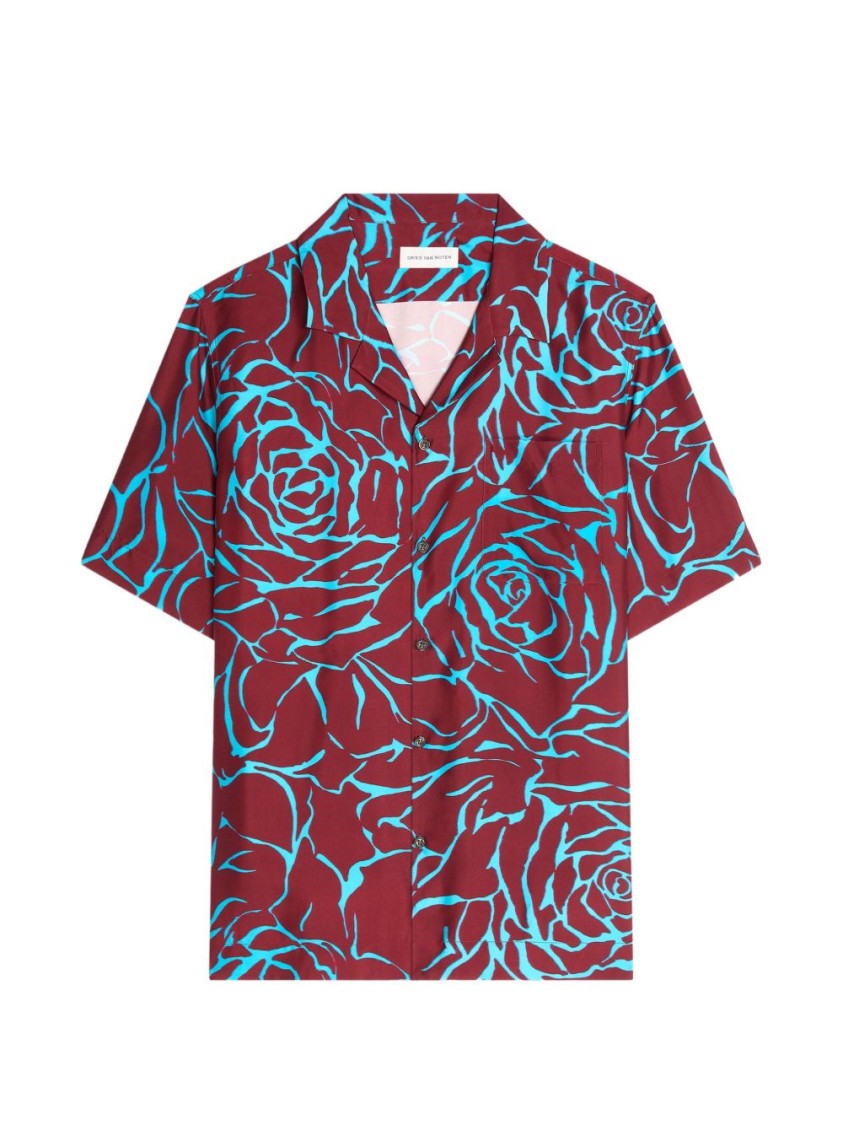 Dries Van Noten Purple Red Blue Floral Camp Shirt