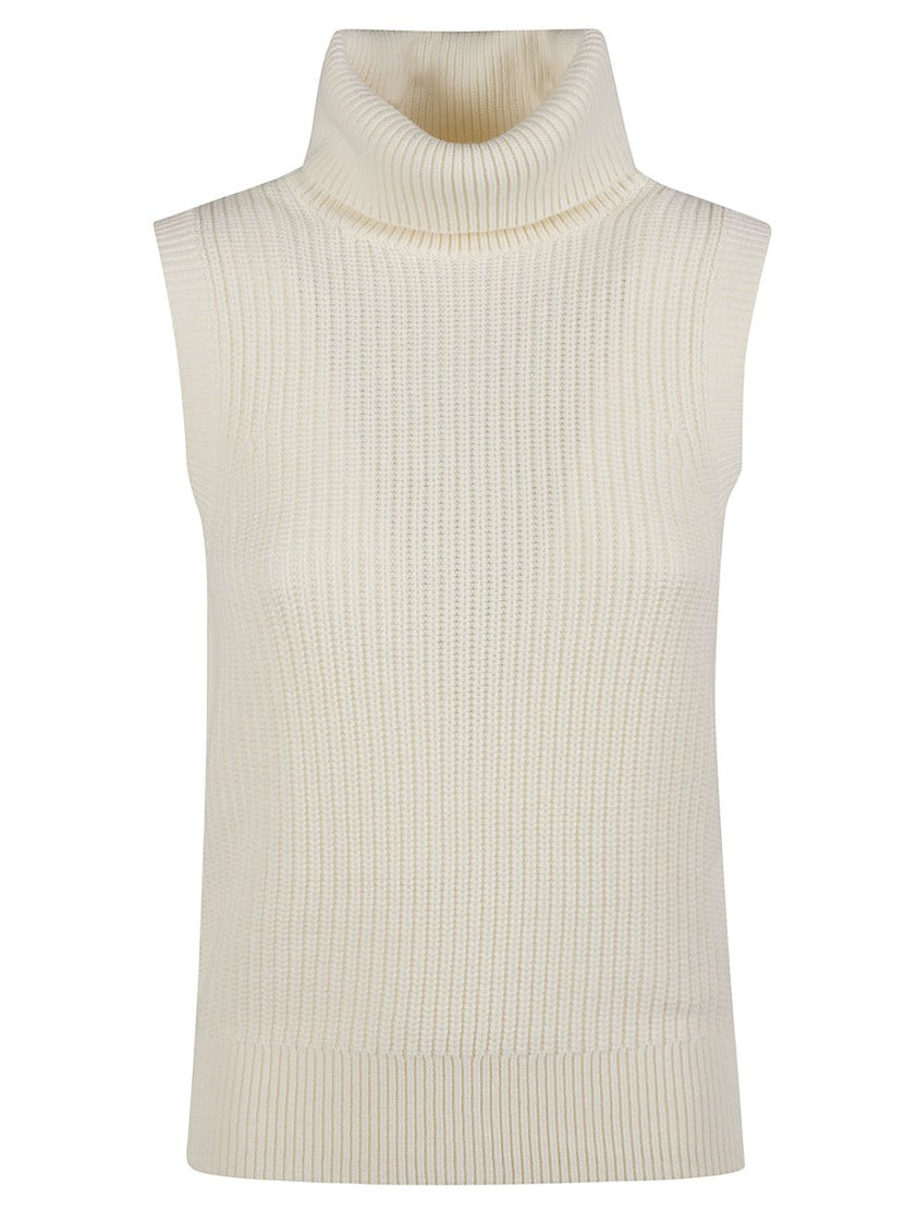 Michael Kors Ribbed Sleeveless Merino Wool-Blend Turtleneck Top