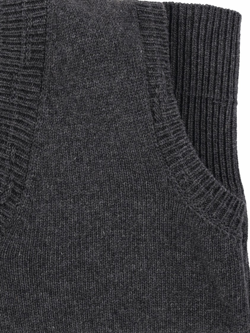 Mm6 By Maison Margiela Sleeveless Knit Vest With V-Neckline And Ribbed Detailing