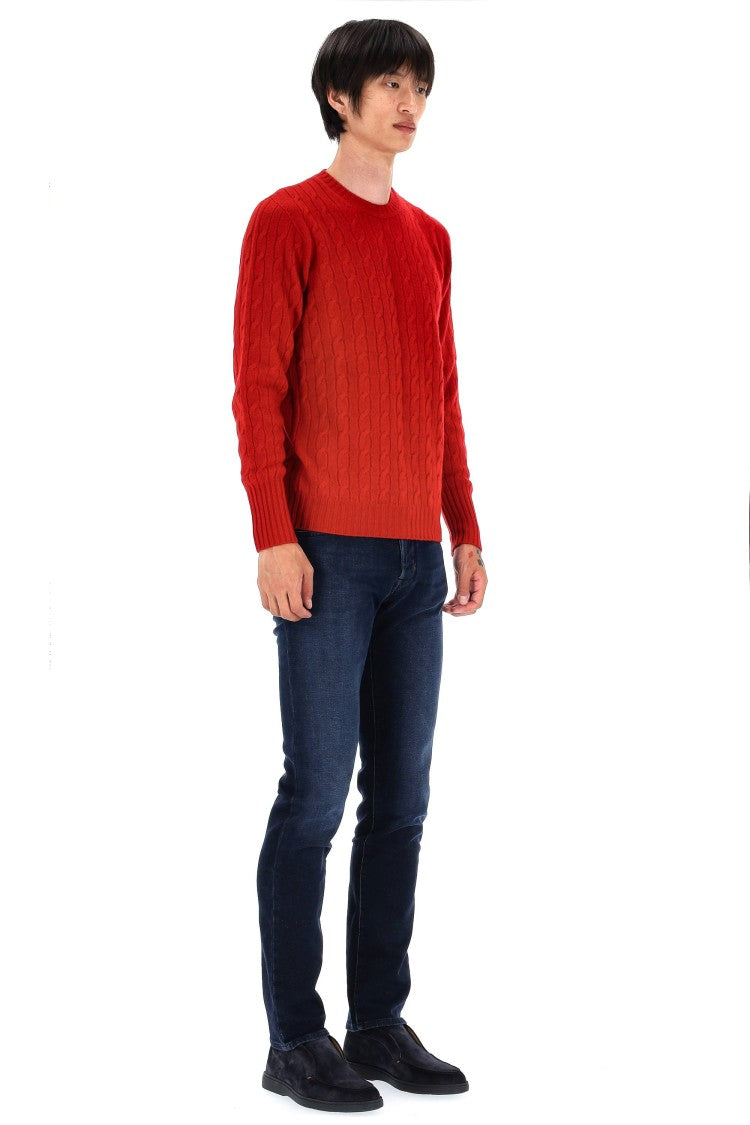 Drumohr Pure Cashmere Cable Knit Crewneck Sweater