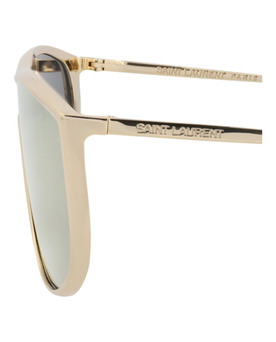 Saint Laurent Shield-Frame Metal Sunglasses With Wraparound Design