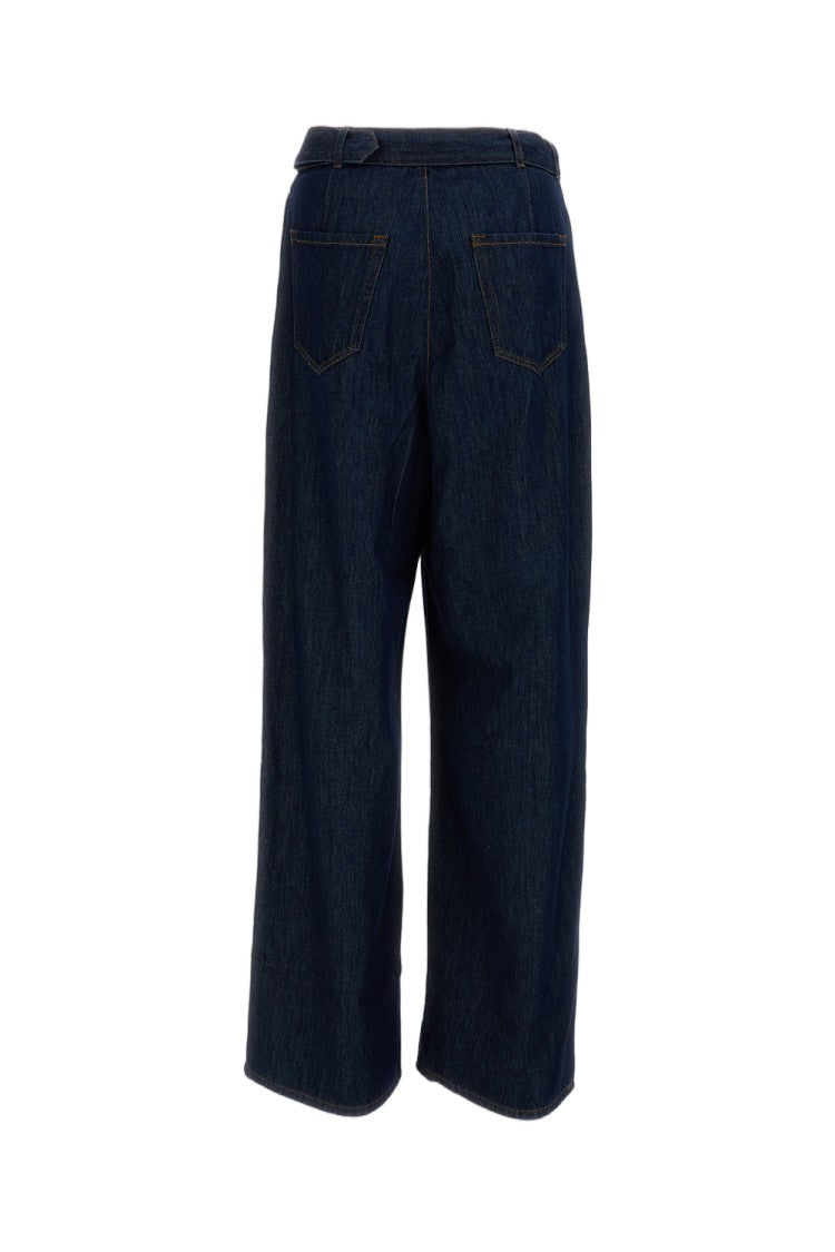 Dries Van Noten Indigo Blue Wide Leg Jeans With Coordinated Belt