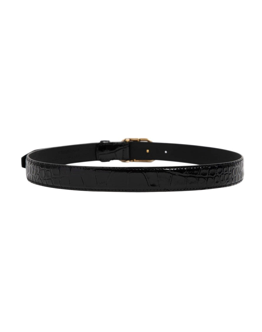 Balenciaga Smooth Black Belt With Crocodile Finish