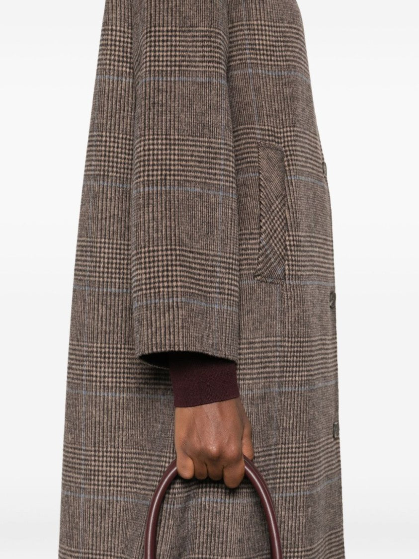 Yerse Plaid Pattern Mid-Length Wool Blend Coat