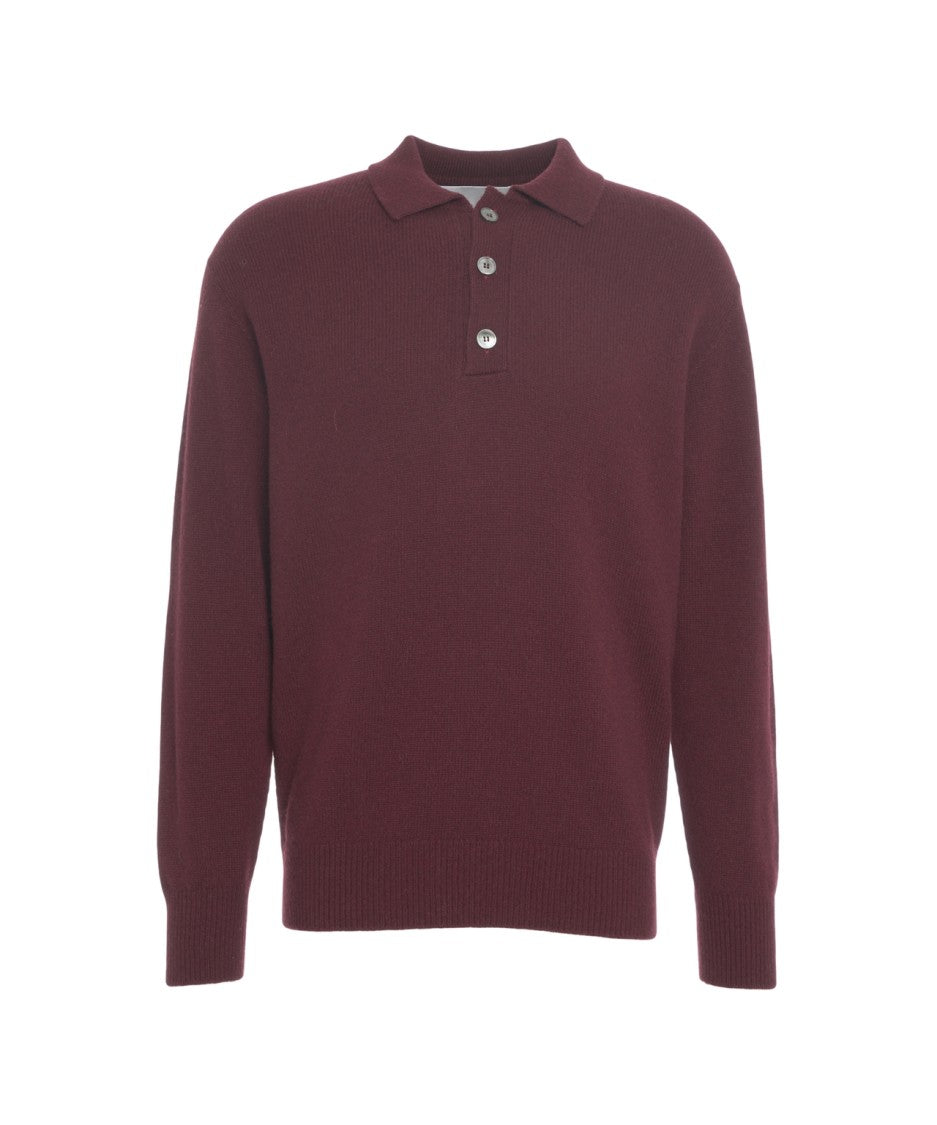 Amaranto Polo Collar Pullover In Rich Burgundy Knit