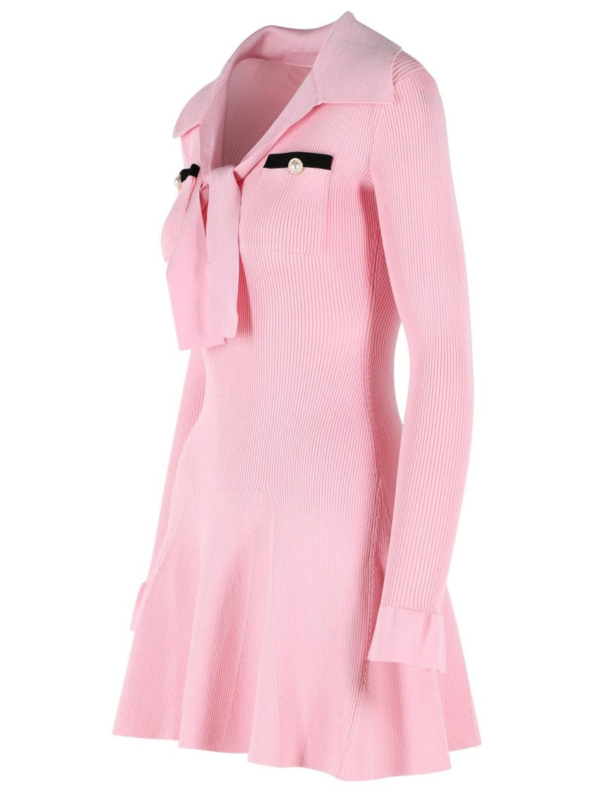 Self-Portrait Viscose Knit Mini Dress With Pink Laces