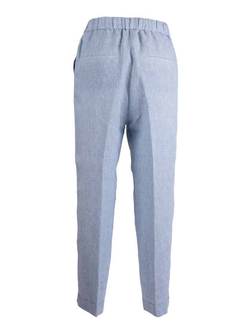 Peserico Relaxed Fit Linen Trousers With Subtle Striped Pattern