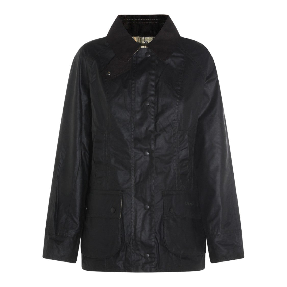 Barbour Classic Matte Black Waxed Jacket With Textured Collar