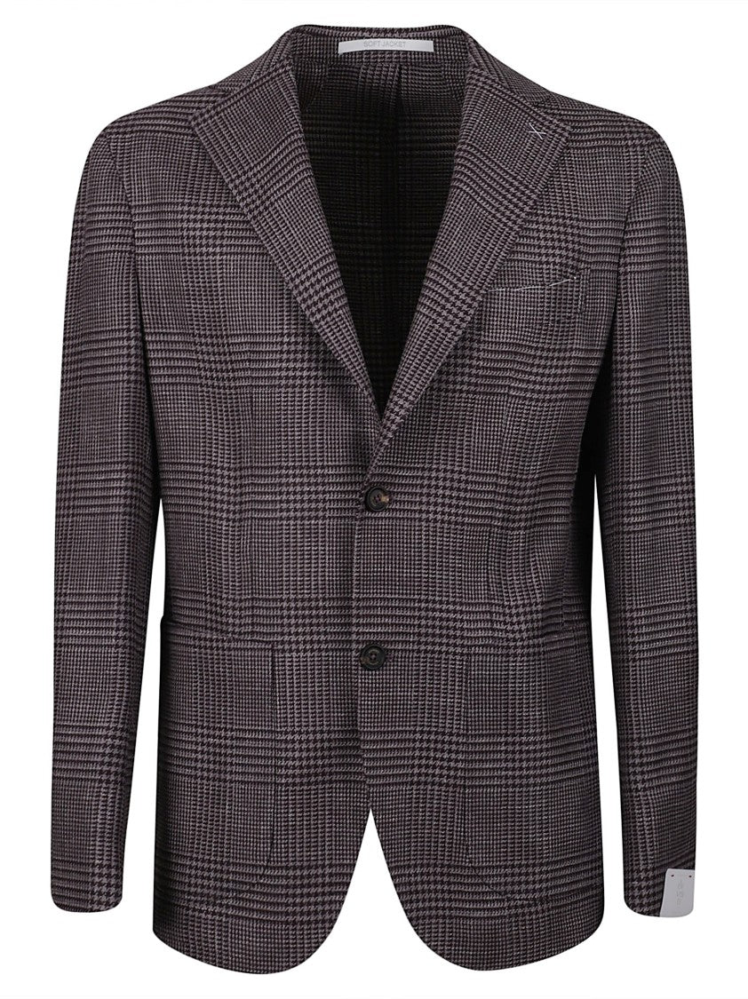 Eleventy Brown Cashmere Silk Blazer With Classic Checkered Pattern