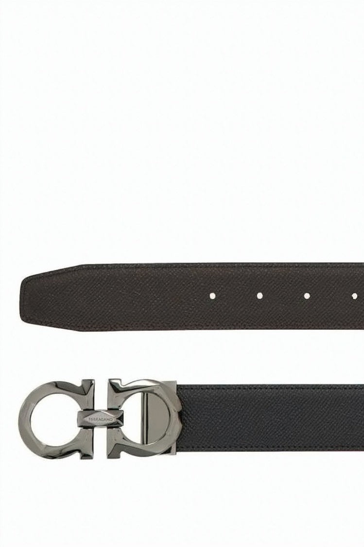 Salvatore Ferragamo Reversible Calf Leather Belt With Polished Metal Gancini Buckle