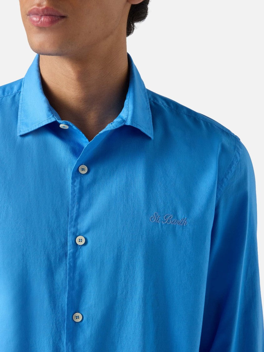 Mc2 Saint Barth Blue Voile Cotton Casual Shirt