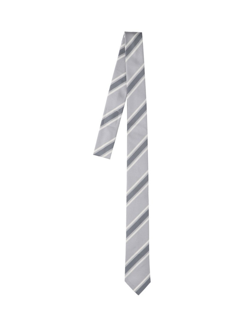 Thom Browne Striped Silk Tie – Grey