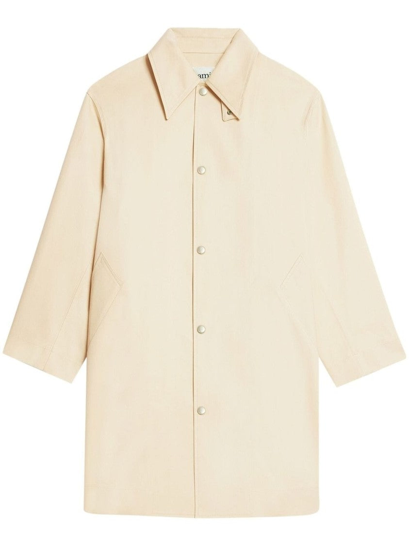 Ami Beige Cotton Mid-Length Coat