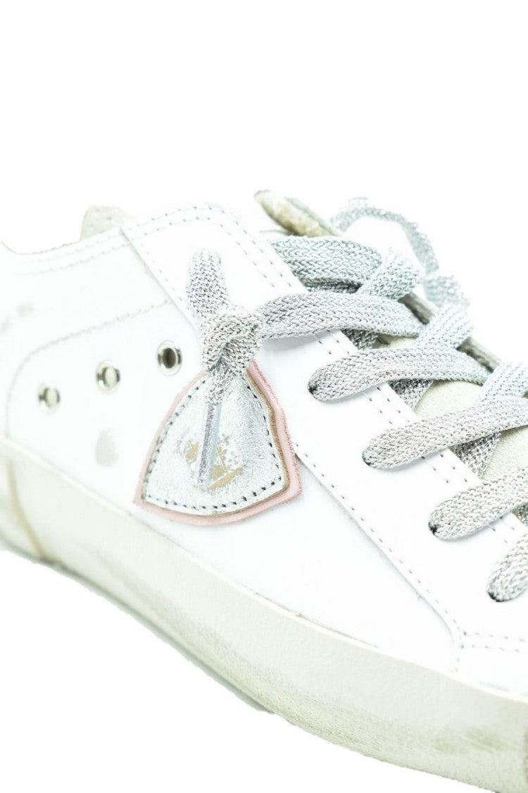 Philippe Model Vintage-Inspired White Low-Top Sneakers Gold Accent