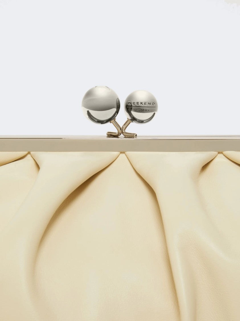Max Mara Ivory Gathered Leather Shoulder Bag