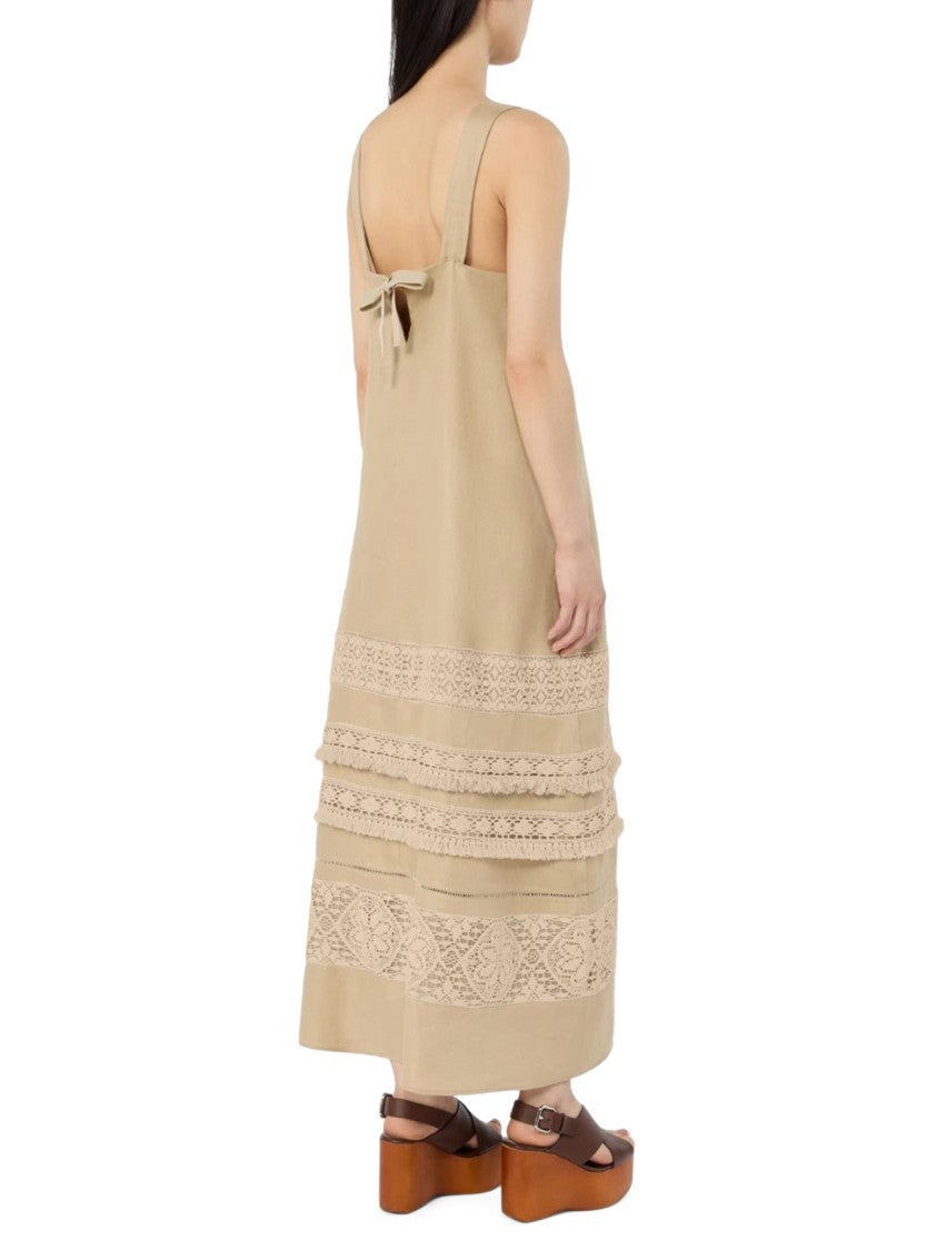 Max Mara Sleeveless Maxi Dress With Lace Panels