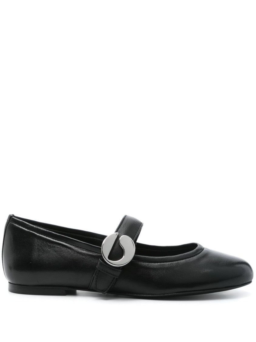 Coperni Black Leather Ballerina Flats With Strap
