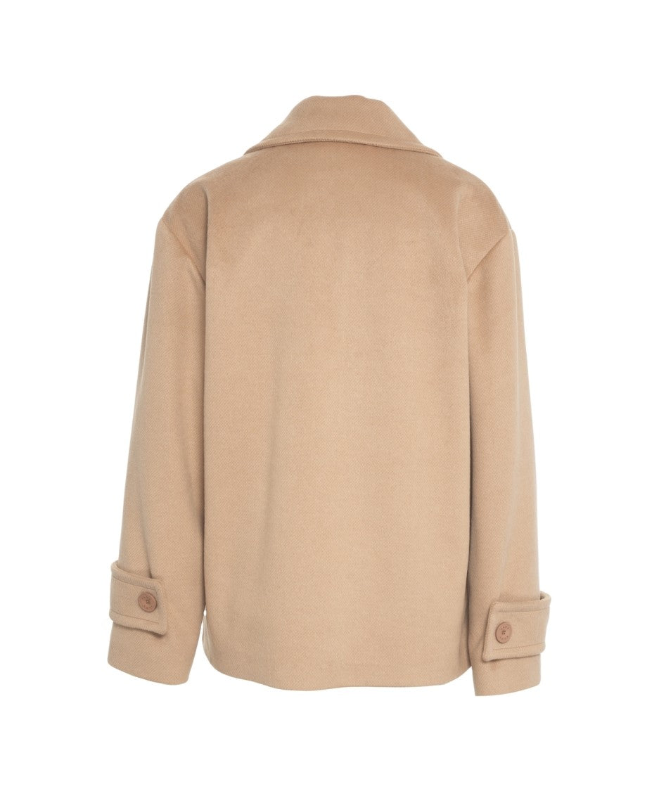 Kaos Beige Double-Breasted Peacoat With Textured Fabric