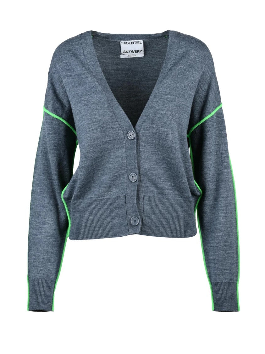 Essentiel Antwerp Grey Wool-Blend Knit Cardigan