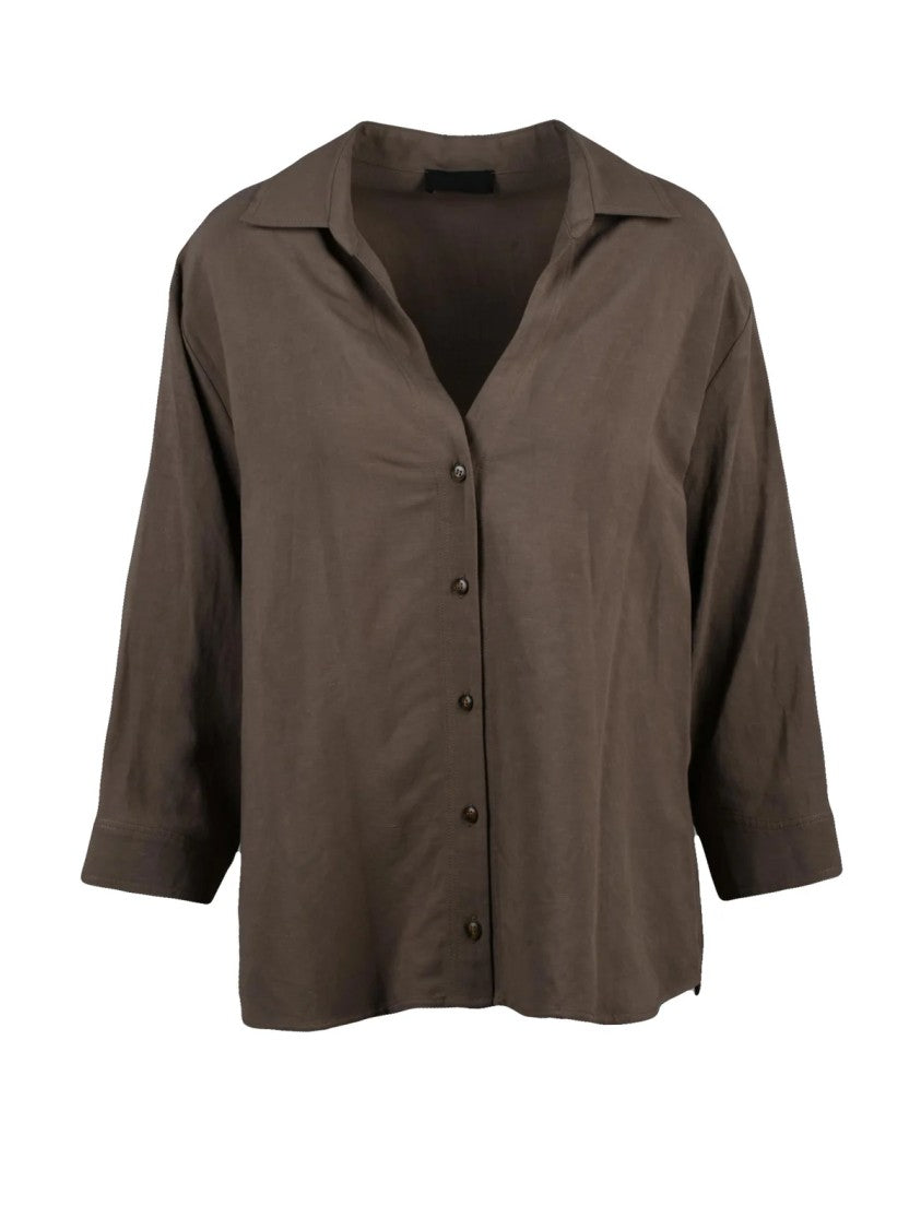 Black 961 Brown Viscose Linen Shirt