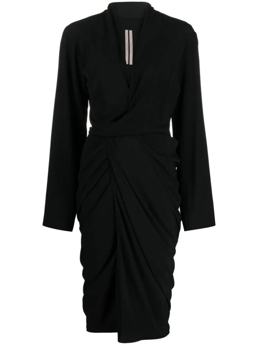Rick Owens Draped Midi Dress With Deep V-Neckline
