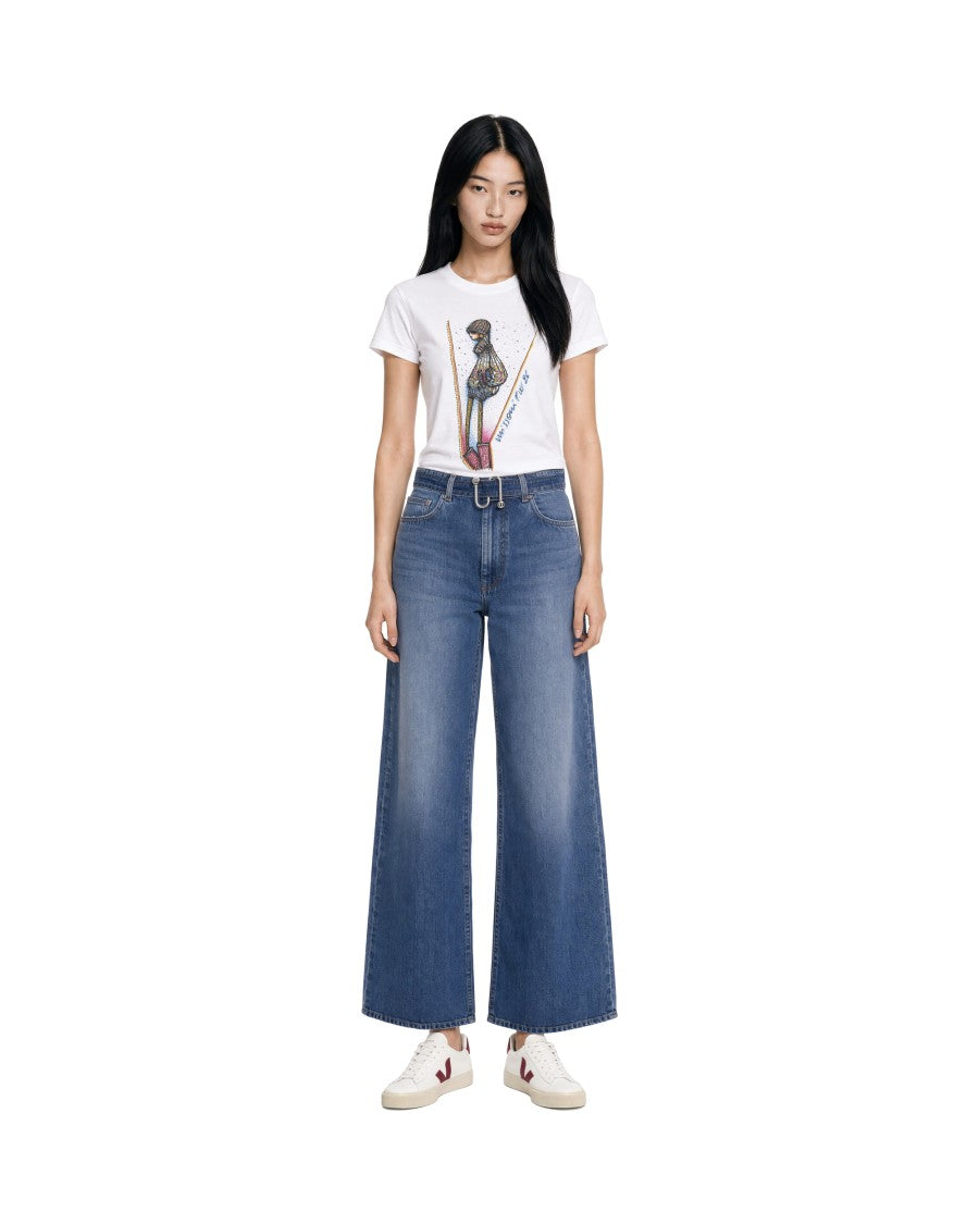 Missoni Ribbed Crew Neck Colorful Illustrated Print Cotton T-Shirt