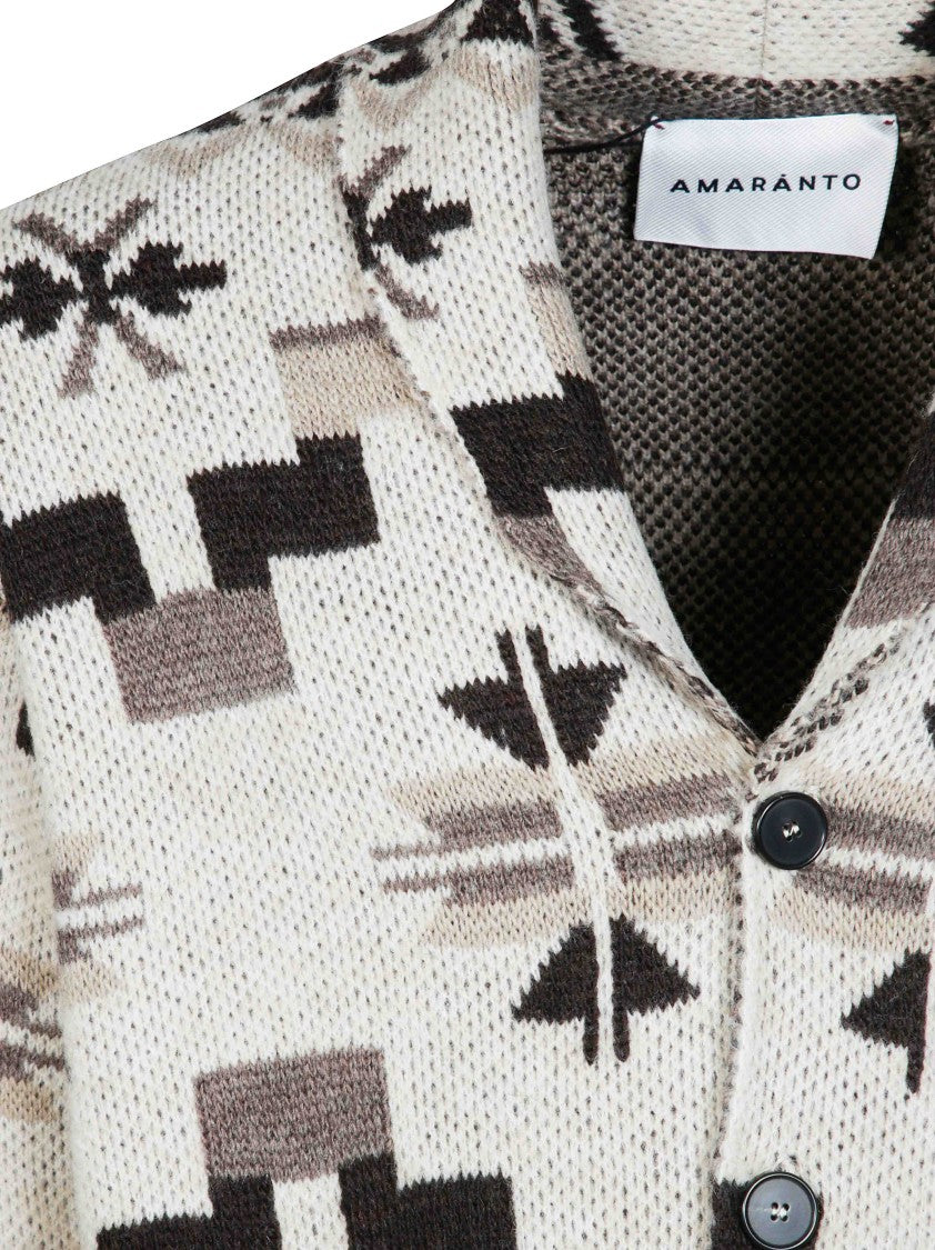 Amaranto Geometric Shawl Collar Knit Cardigan