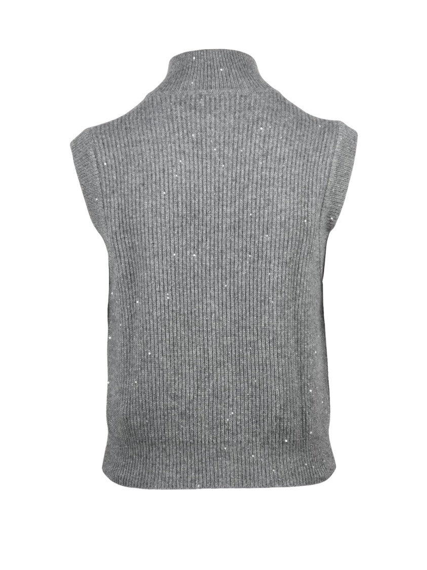 Peserico Grey Metallic Fiber Virgin Wool-Cashmere Vest