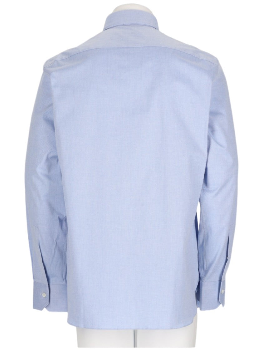 Zegna Pointed Collar Light Blue Cotton-Blend Shirt