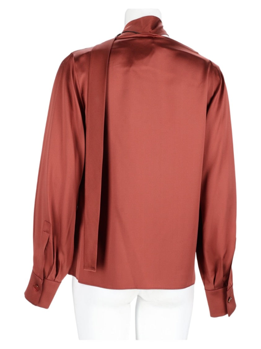 Max Mara Rust Silk Draped Scarf-Neck Blouse