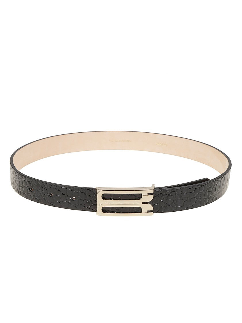Victoria Beckham Dorian Frame Textured Calf Leather Geometric Buckle Belt