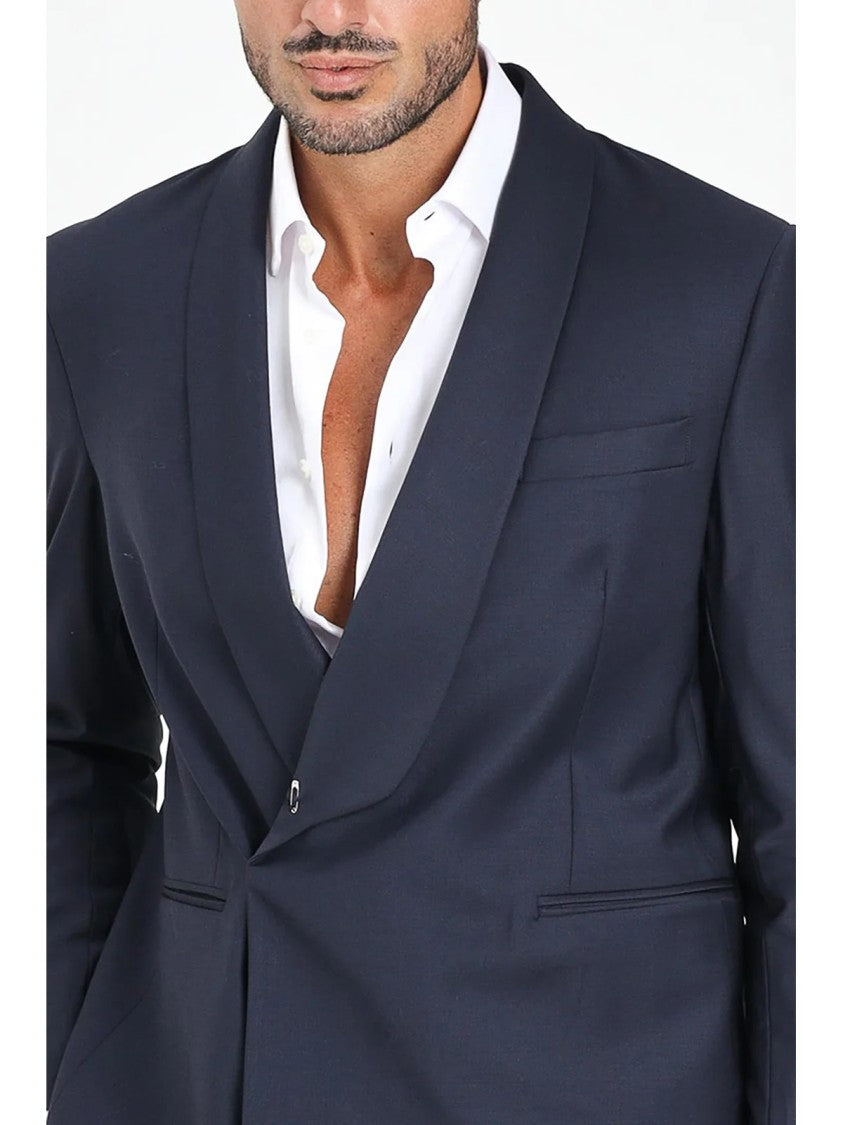 I M Brian Blue Double-Breasted Wool-Blend Blazer