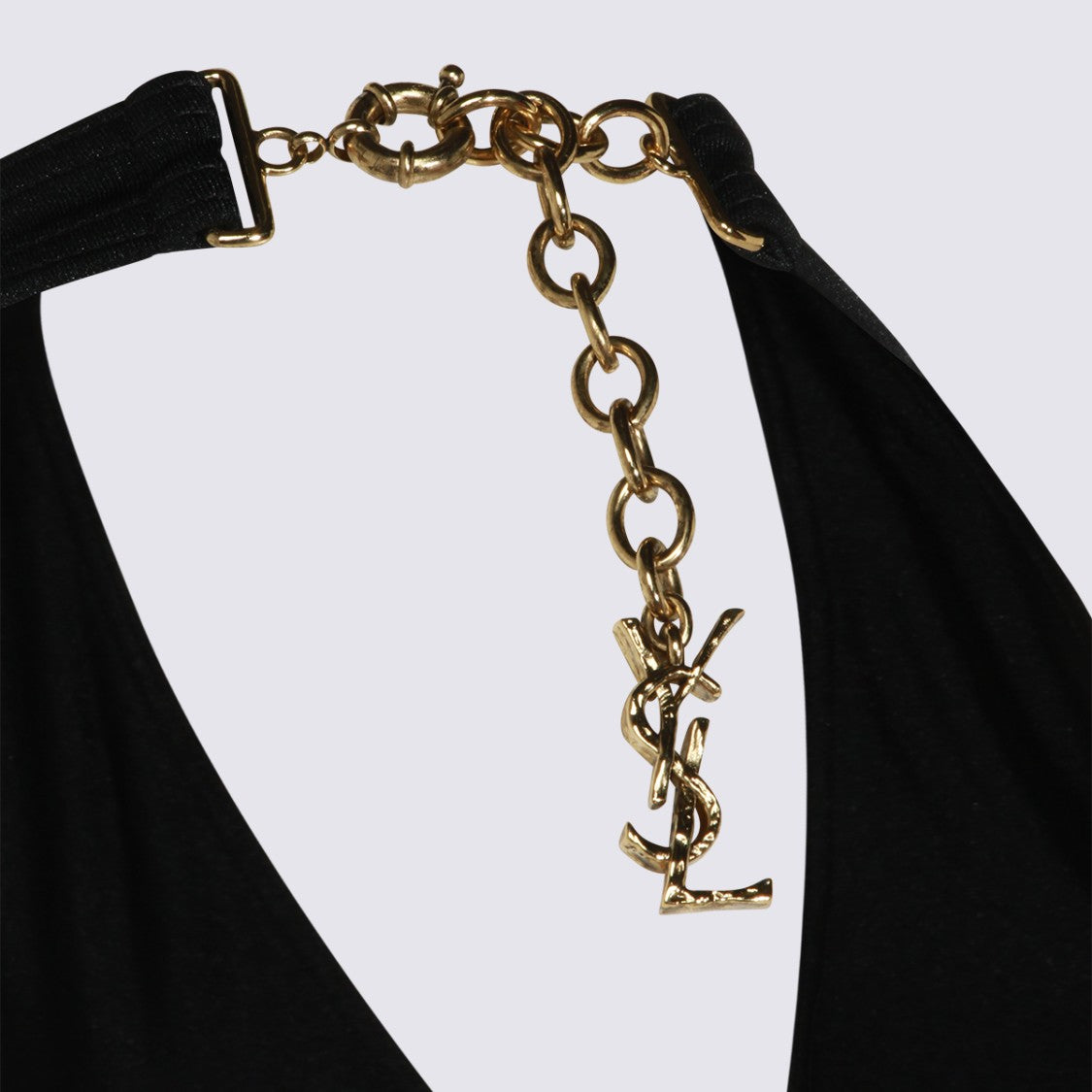 Saint Laurent V-Neck Halter One-Piece Swimsuit With Gold Chain Clasp
