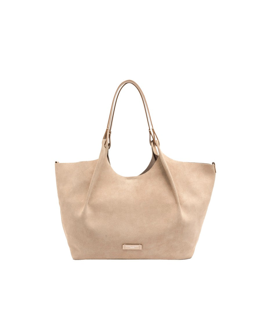 Gianni Chiarini Suede Shoulder Bag With Hammered Leather Trim And Dual Handles